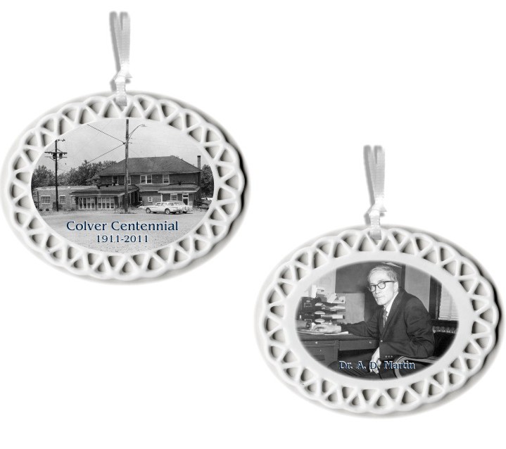 The first of the Colver, PA ornaments, featuring Dr. Martin and the Colver Hospital.
